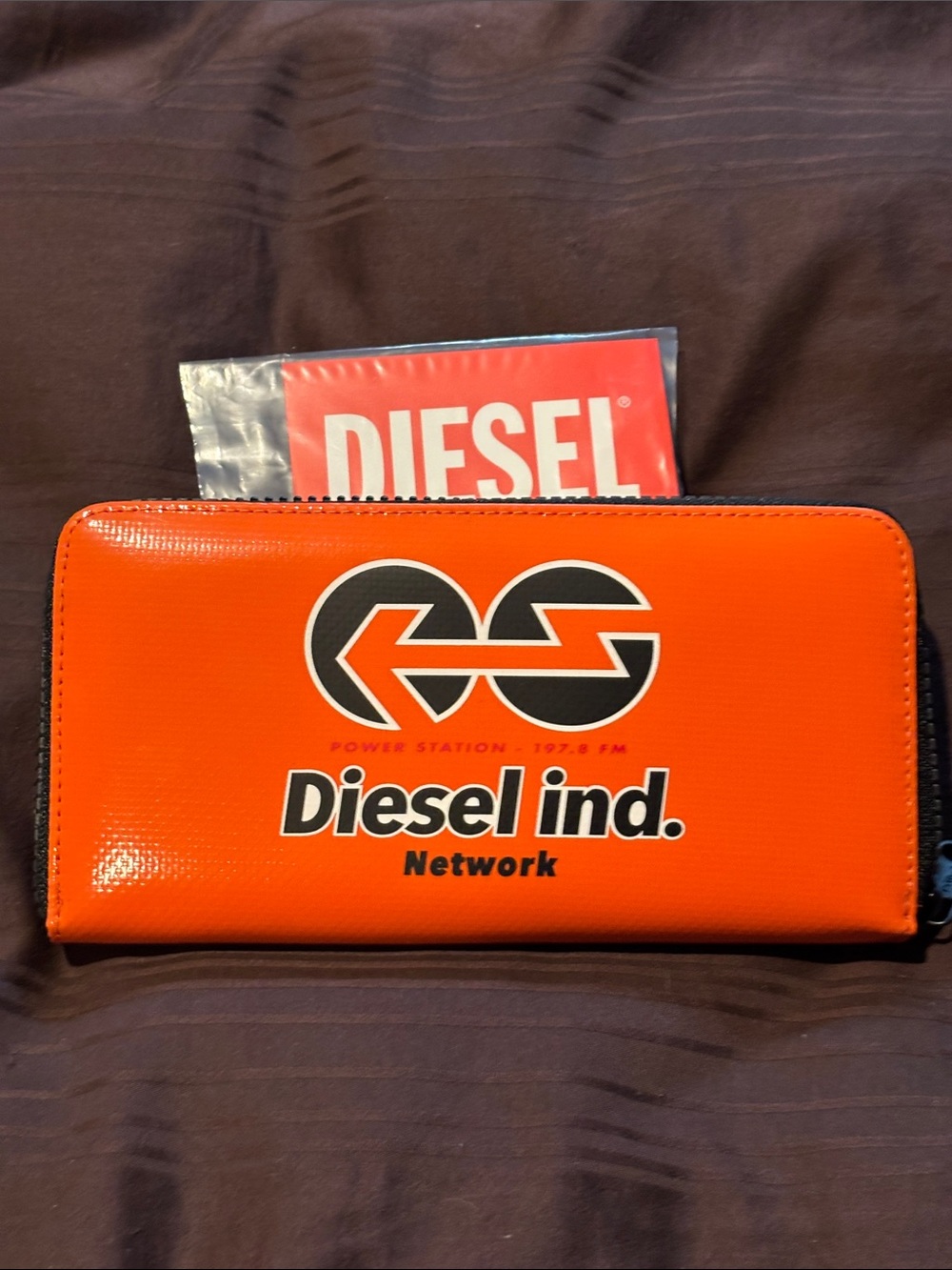 Diesel Orange Zip-Around Wallet with Black Trim